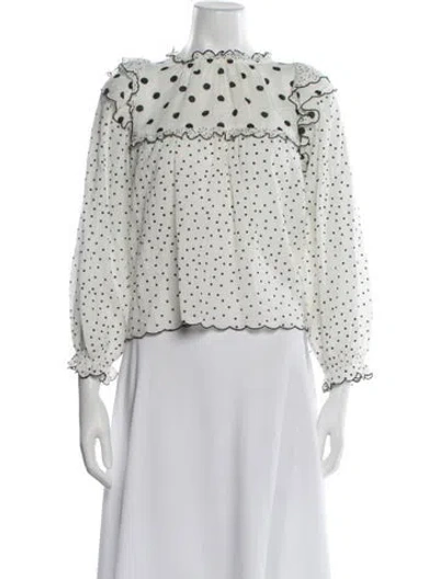 Pre-owned The Great Polka Dot Print Crew Neck Blouse In White