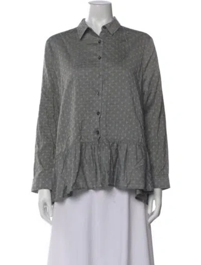 Pre-owned The Great Polka Dot Print Long Sleeve Button-up Top In Gray