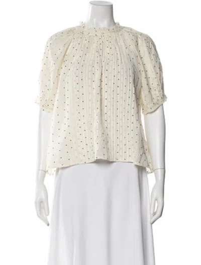 Pre-owned The Great Polka Dot Print Mock Neck Blouse In White