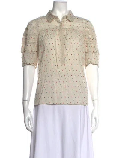 Pre-owned The Great Polka Dot Print Short Sleeve Blouse In Neutrals