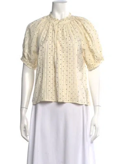 Pre-owned The Great Polka Dot Print Short Sleeve Blouse In White