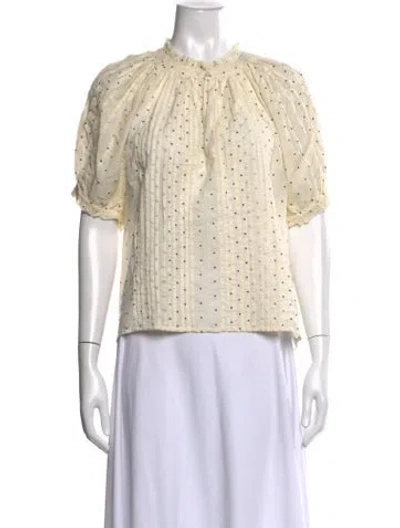 Pre-owned The Great Polka Dot Print Short Sleeve Blouse In White