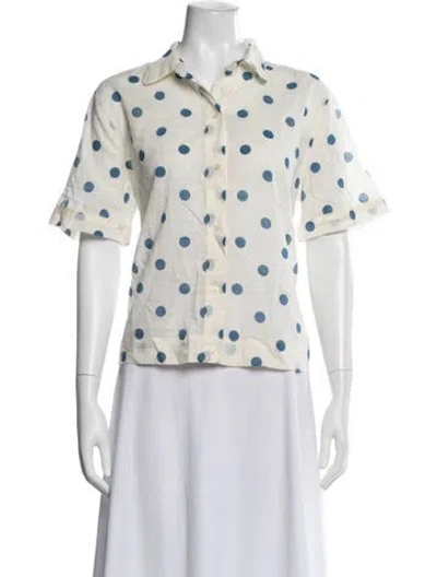 Pre-owned The Great Polka Dot Print Short Sleeve Button-up Top In Neutrals