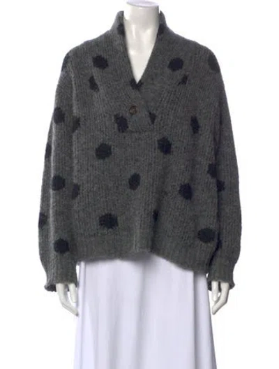 Pre-owned The Great Polka Dot Print V-neck Sweater In Gray