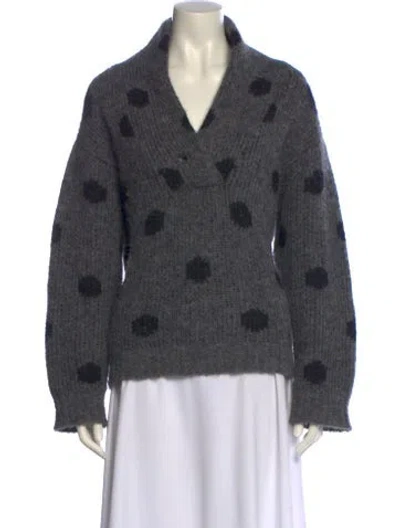 Pre-owned The Great Polka Dot Print V-neck Sweater In Gray