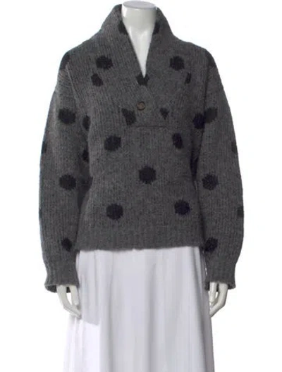 Pre-owned The Great Polka Dot Print V-neck Sweater In Gray