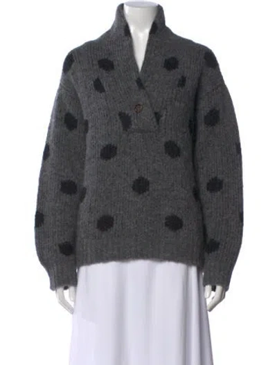 Pre-owned The Great Polka Dot Print V-neck Sweater In Gray
