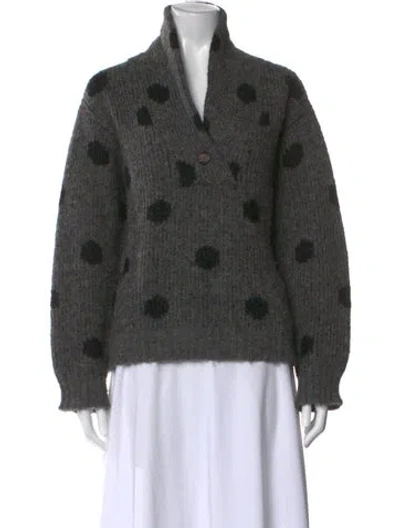 Pre-owned The Great Polka Dot Print V-neck Sweater In Gray