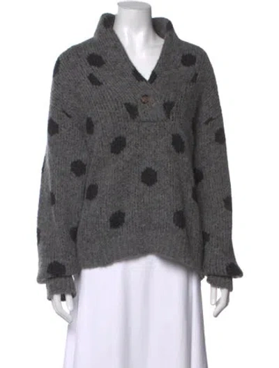 Pre-owned The Great Polka Dot Print V-neck Sweater In Grey