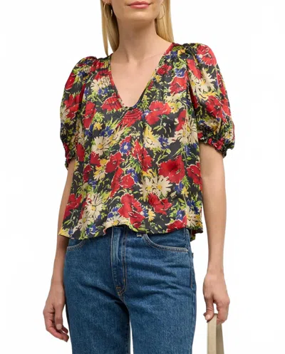The Great Ponder Top In Red Floral Multi In Green