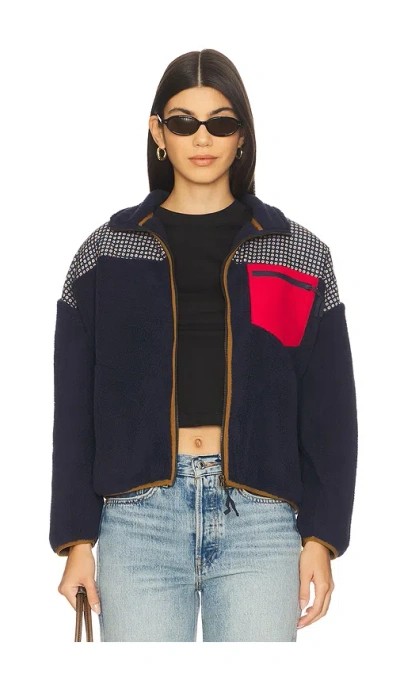 The Great Print Mix Plush Terrain Half Zip Jacket In Blue