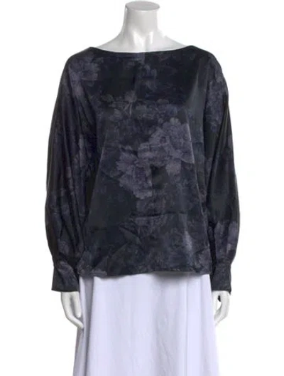 Pre-owned The Great Printed Bateau Neckline Blouse In Blue