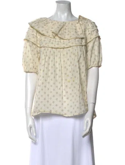 Pre-owned The Great Printed Bateau Neckline Blouse In Neutral