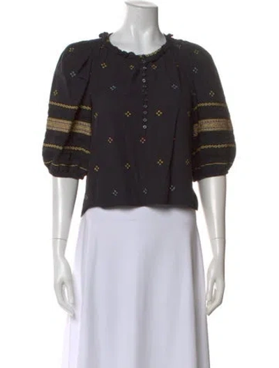 Pre-owned The Great Printed Crew Neck Blouse In Black