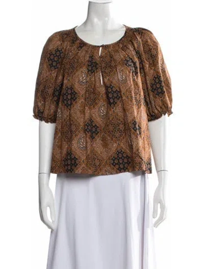 Pre-owned The Great Printed Crew Neck Blouse In Brown