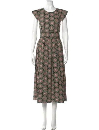 Pre-owned The Great Printed Long Dress In Green