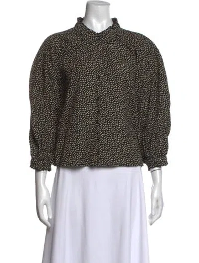 Pre-owned The Great Printed Long Sleeve Blouse In Black