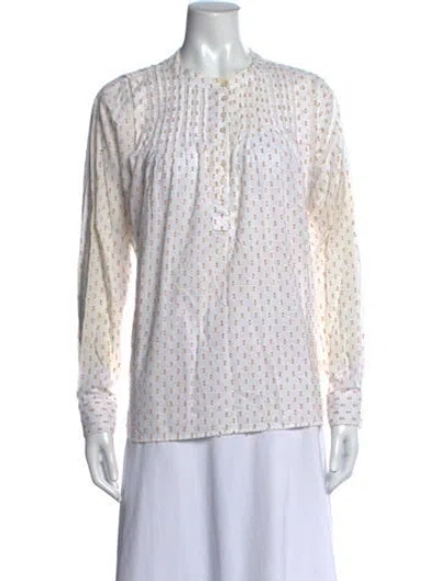 Pre-owned The Great Printed Long Sleeve Blouse In White