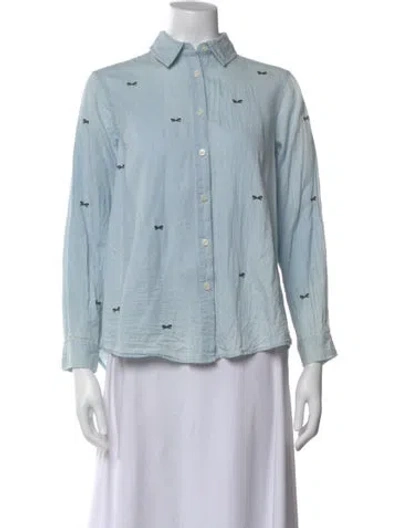 Pre-owned The Great Printed Long Sleeve Button-up Top In Blue