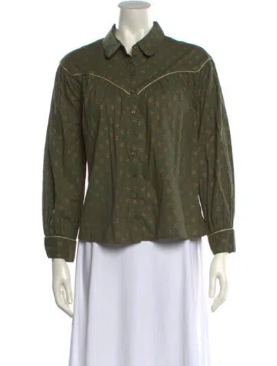 Pre-owned The Great Printed Long Sleeve Button-up Top In Green