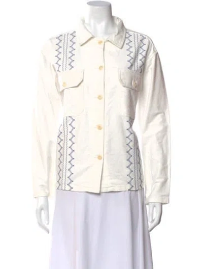 Pre-owned The Great Printed Long Sleeve Button-up Top In White