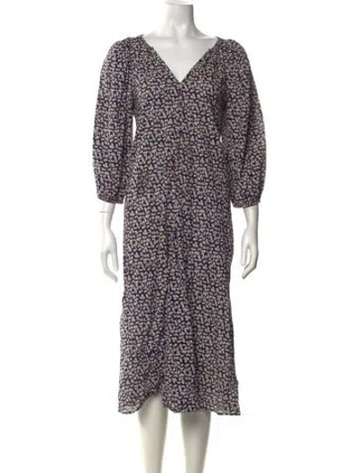Pre-owned The Great Printed Midi Length Dress In Blue