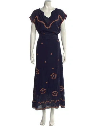 Pre-owned The Great Printed Midi Length Dress In Blue