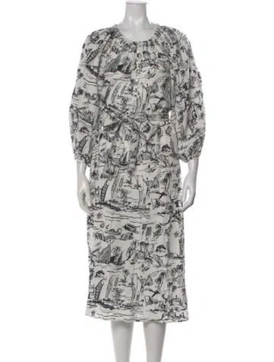 Pre-owned The Great Printed Midi Length Dress In White