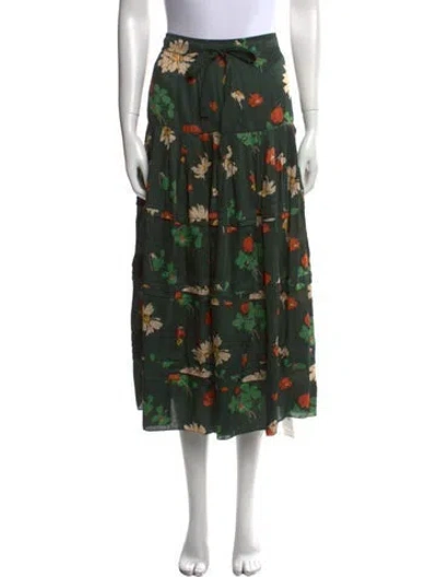 Pre-owned The Great Printed Midi Length Skirt W/ Tags In Green