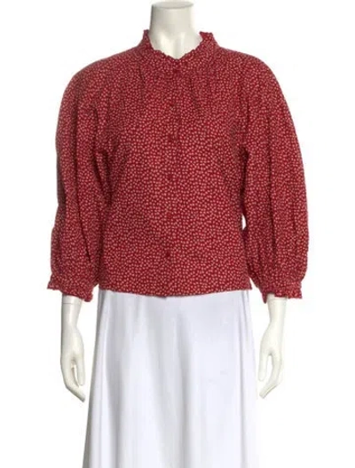 Pre-owned The Great Printed Mock Neck Blouse In Red