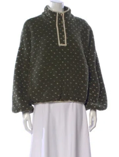 Pre-owned The Great Printed Mock Neck Sweatshirt In Green