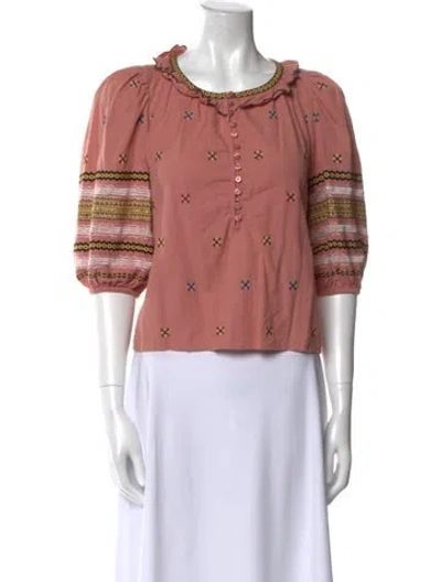 Pre-owned The Great Printed Scoop Neck Crop Top In Brown