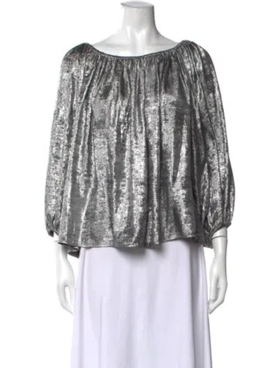 Pre-owned The Great Printed Scoop Neck Top In Silver
