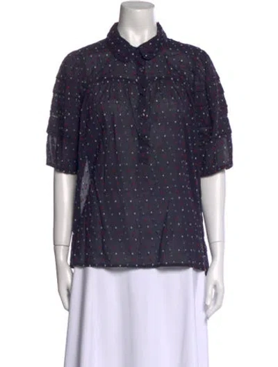 Pre-owned The Great Printed Short Sleeve Button-up Top In Blue
