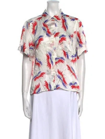 Pre-owned The Great Printed Short Sleeve Button-up Top In White