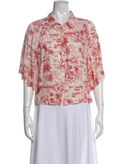 Pre-owned The Great Printed Short Sleeve Top In Red