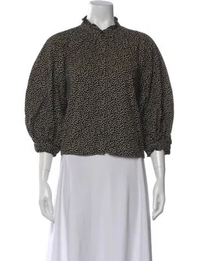 Pre-owned The Great Printed Three-quarter Sleeve Blouse In Black