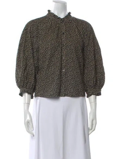 Pre-owned The Great Printed Three-quarter Sleeve Blouse In Black