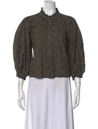Pre-owned The Great Printed Three-quarter Sleeve Blouse In Black