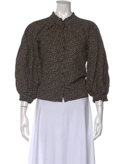 Pre-owned The Great Printed Three-quarter Sleeve Blouse In Black