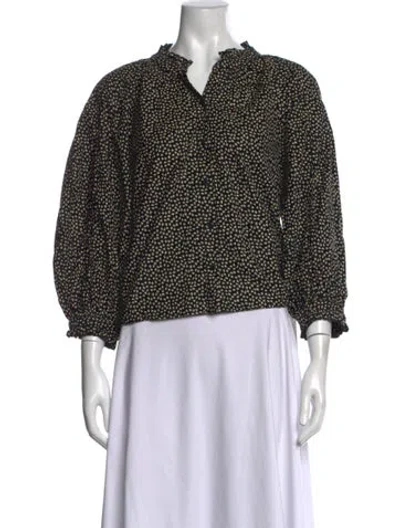 Pre-owned The Great Printed Three-quarter Sleeve Blouse In Black
