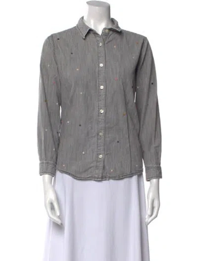 Pre-owned The Great Printed Three-quarter Sleeve Button-up Top In Gray