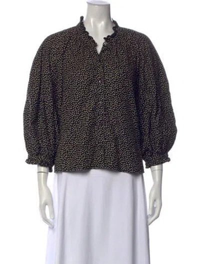 Pre-owned The Great Printed V-neck Blouse In Blue