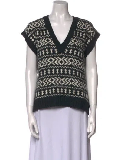 Pre-owned The Great Printed V-neck Sweater In Black