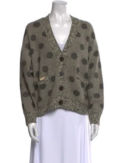 Pre-owned The Great Printed V-neck Sweater In Green