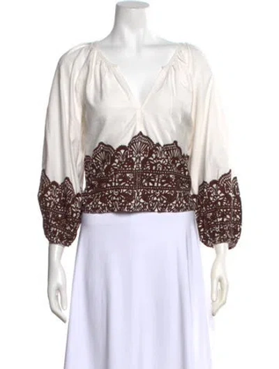Pre-owned The Great Printed V-neck Top W/ Tags In White