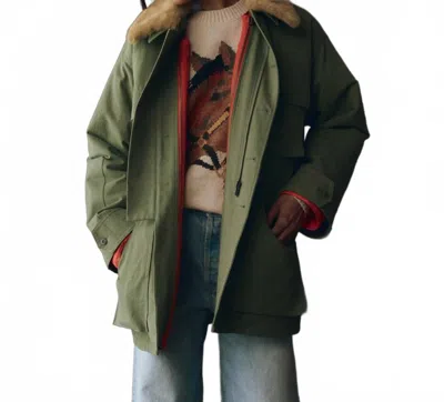 The Great Quilted Liner Parka Jacket In Army With Hot Orange In Multi