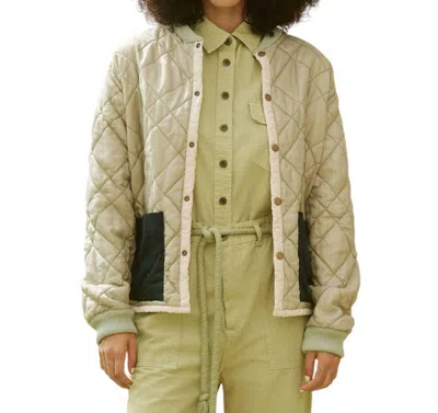 The Great Reversible Patch Pocket Puffer Jacket In Pale Army W/ Cream Blush In Multi