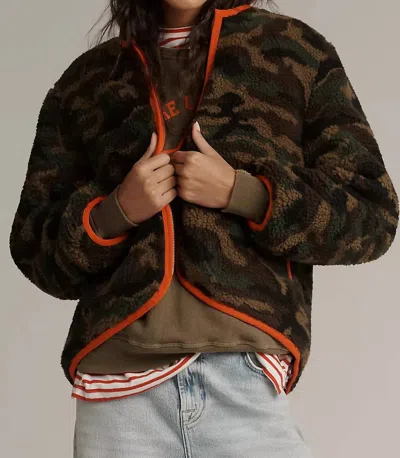 The Great Reversible Plush Bomber Jacket In Camo & Hot Red In Green