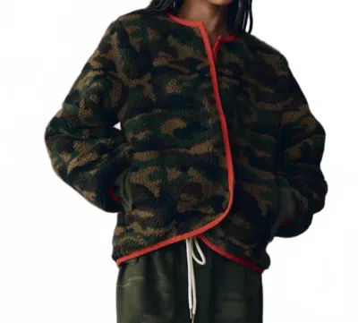 The Great Reversible Plush Bomber Jacket In Camo Hot Red